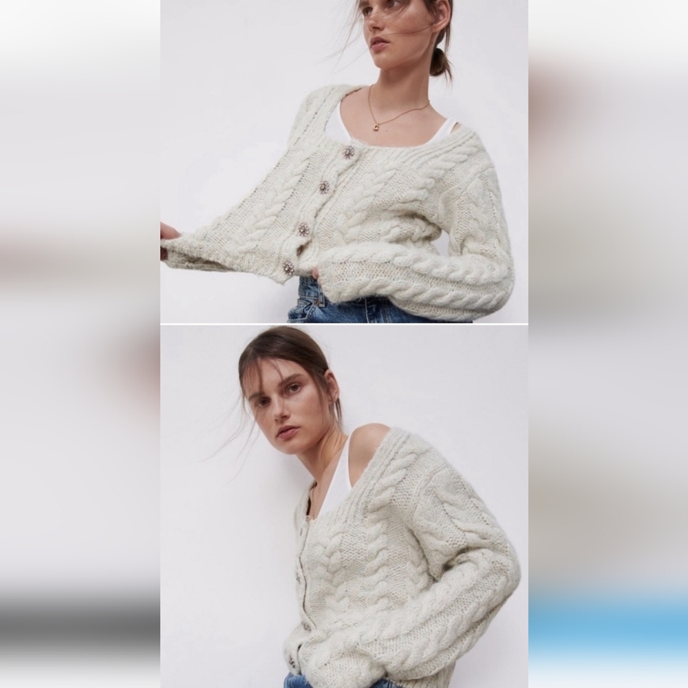 Zara jewel button square neck sweater Cardigan